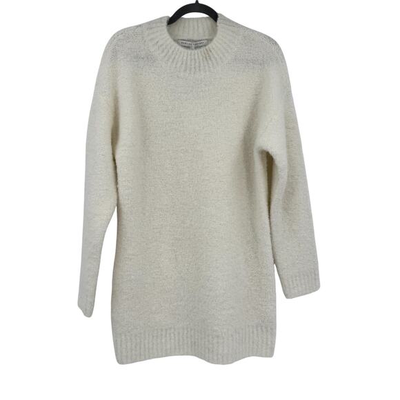 English Factory White Ivory Fluffy Crewneck Mini Sweater Dress Size Small - Picture 1 of 7